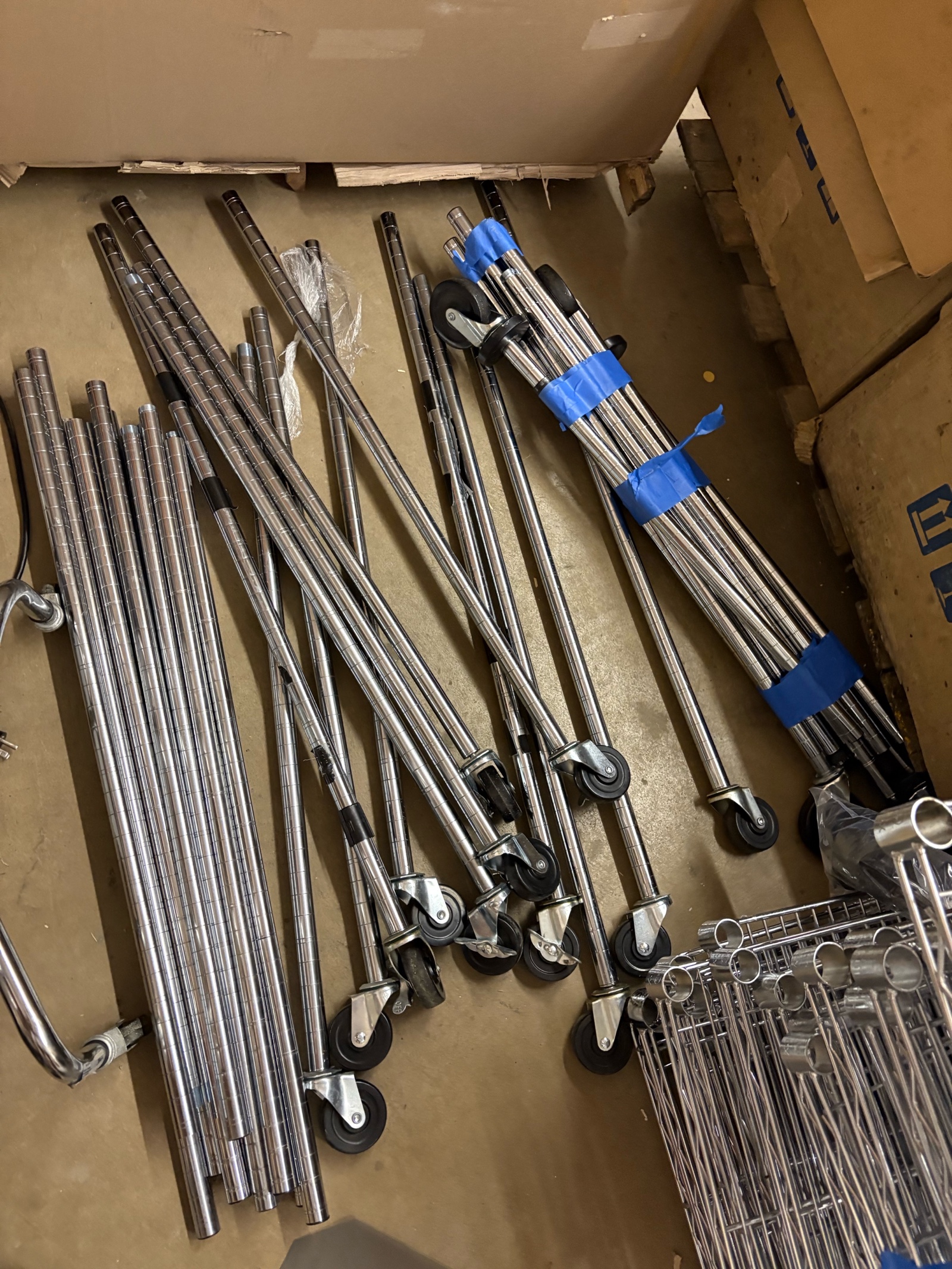 Huge Assortment of Stainless Steel Metal Wire Racks, Comes With Enough Shelves, Supports, Caster Wheels, Clips and Metal Placemats to Build at Least 4 Complete Shelves With Additional Clips for Replacements, Great for Warehouse, Office, Storage Facility,