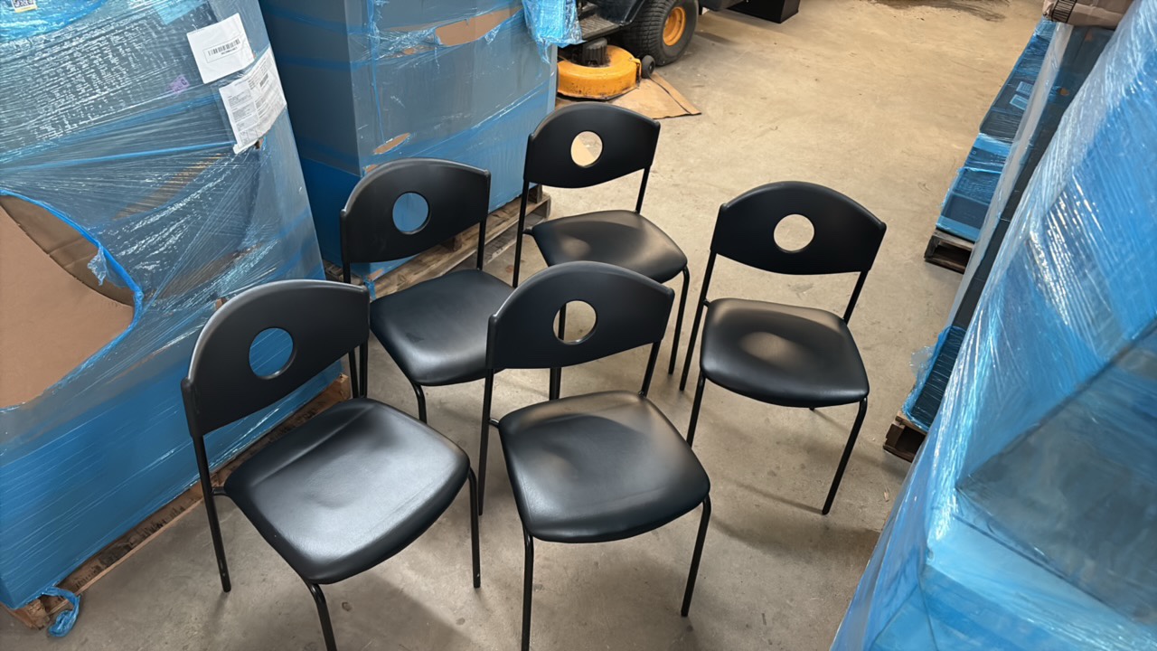 Five Black Metal Chairs, Good Condition, Great for the Office or a Conference Room