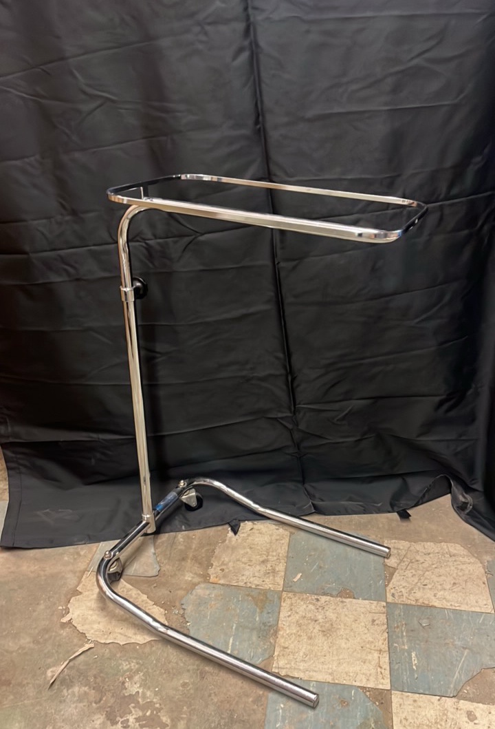 Portable medical tray holder  adjustable height  two rear casters  non-locking