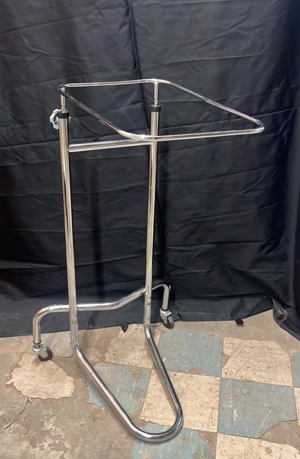 Portable medical tray holder  adjustable height  two rear casters  non-locking