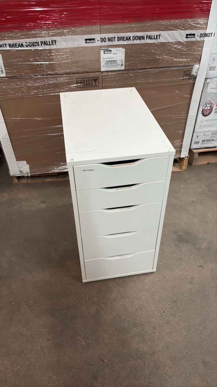 White Wooden Medical Supply Cabinet With 5 Drawers