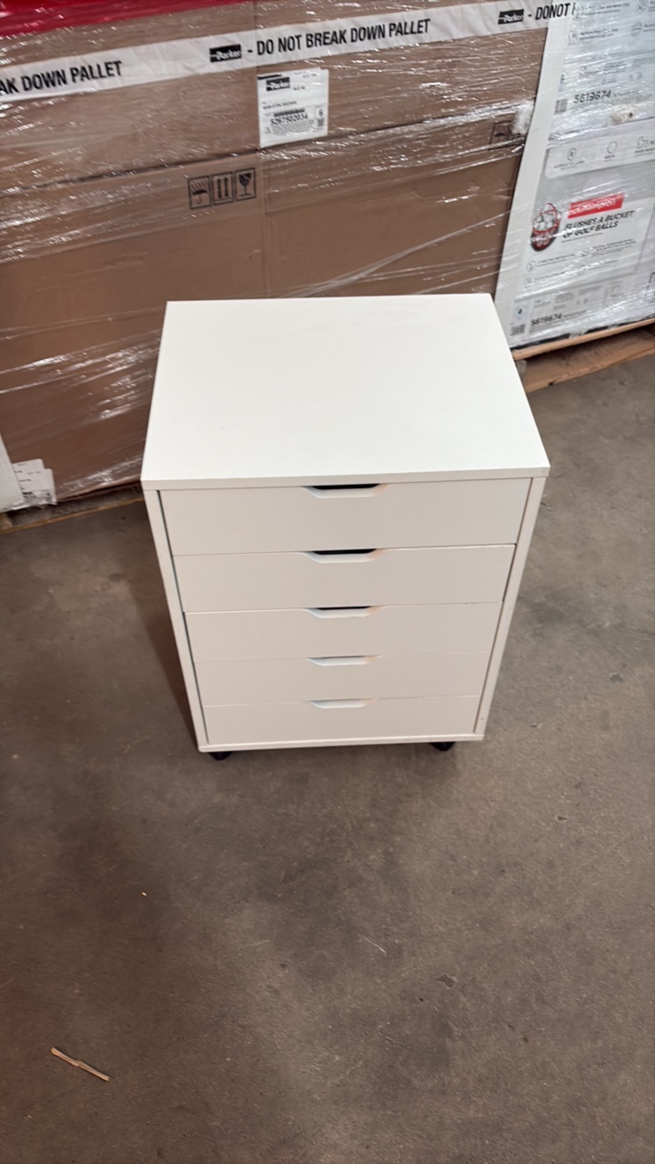 White Medical Supply Cabinet on Wheels, 5 Drawers