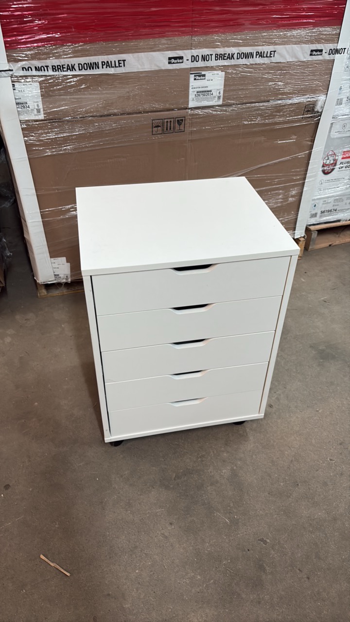 White Medical Supply Cabinet on Wheels, 5 Drawers