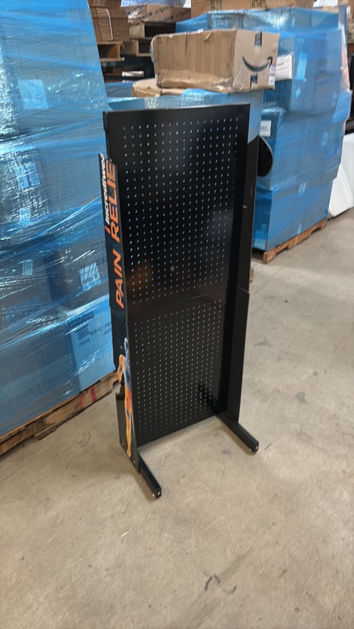 Black Metal Peg Board Display Piece, The Advertising on the Side Can be Taken Off and You Can Convert This to Your Own Look and Logo