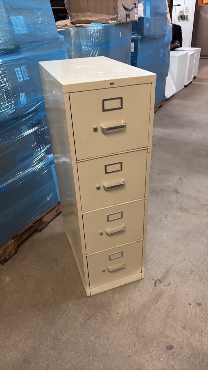 Metal Filings Cabinet, Light TanCream Color, 4 Working Drawers With Metal Handles and Placeholders to Put Labels