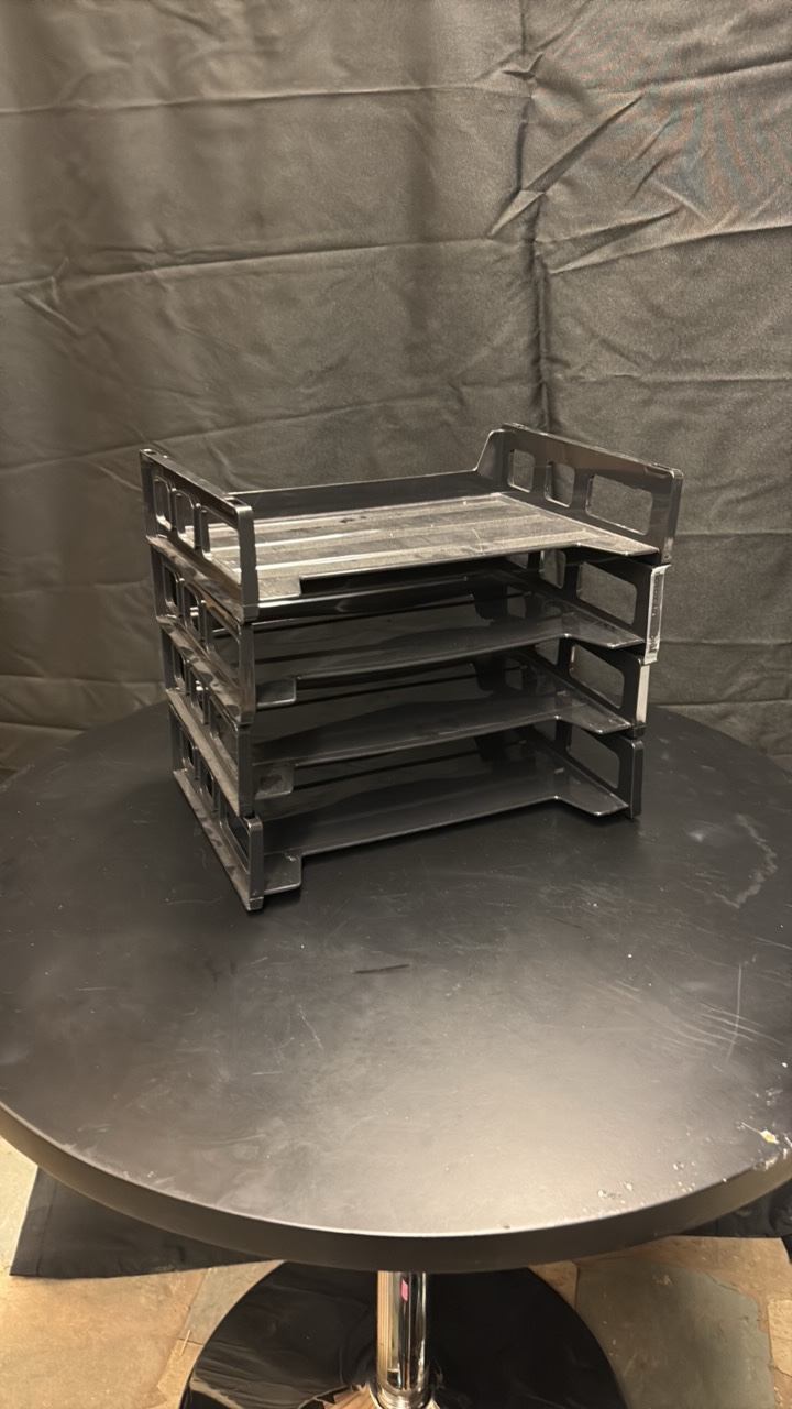 Four Black Plastic Paperwork Trays Stackable