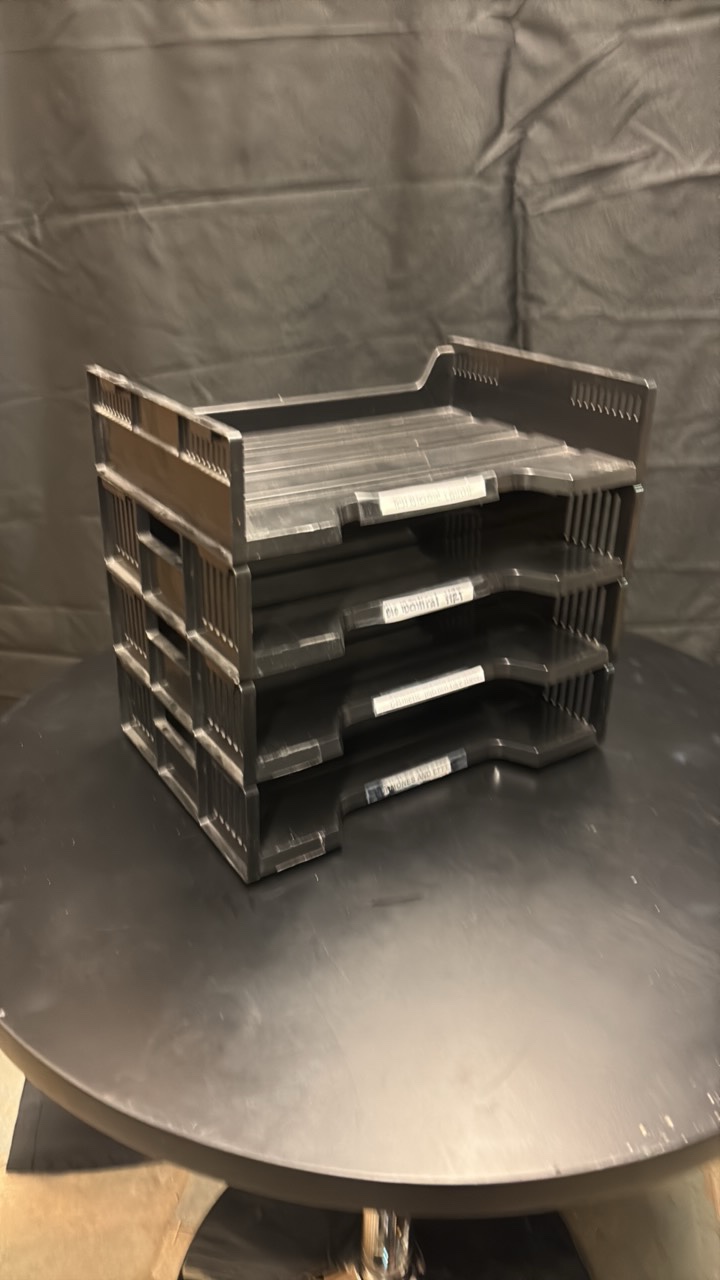 Four Black Plastic Paperwork Trays Stackable