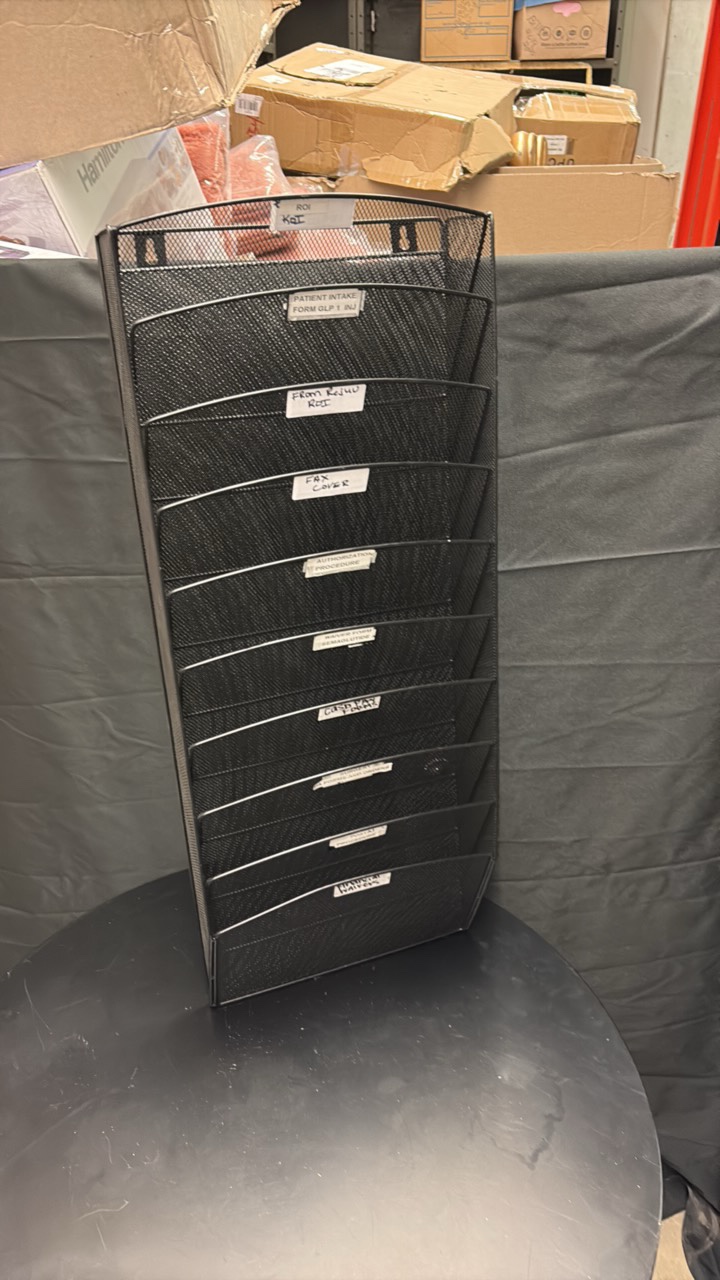 Black Metal Wire Mesh Filing System, Mounts on the Wall or a Door, 10 Separate Compartments