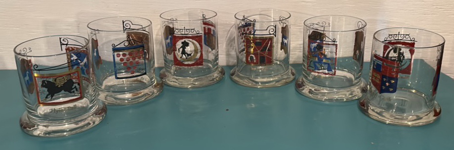 Vintage Set of 6 White Horse Cellar Glasses