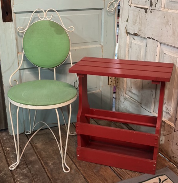 Metal Parlor Chair and Red Table