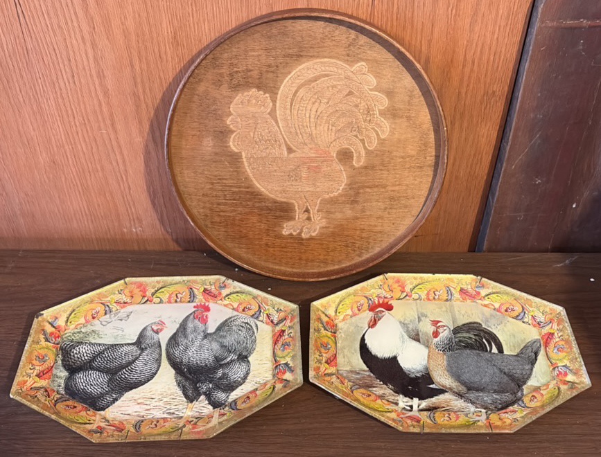 Lot of 3 Chicken and Rooster Trays