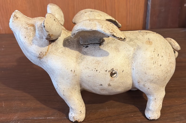 Vintage When Pigs Fly Cast Iron Bank