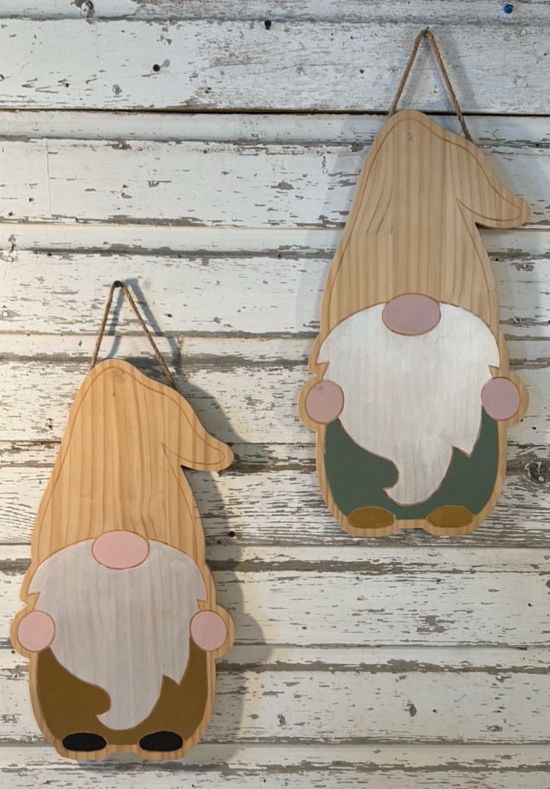 Two Wood Hanging Gnomes