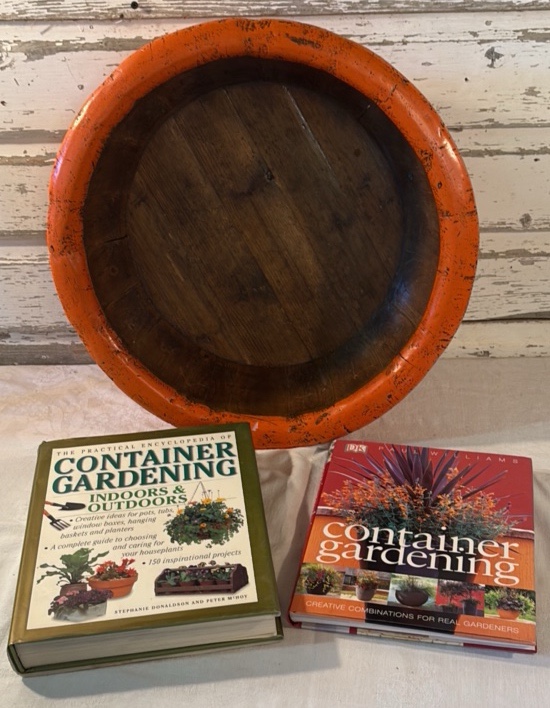 Wood Planter and 2 Container Gardening Books