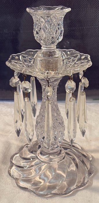 Heavy Glass Candle Holder with Crystal Prisms
