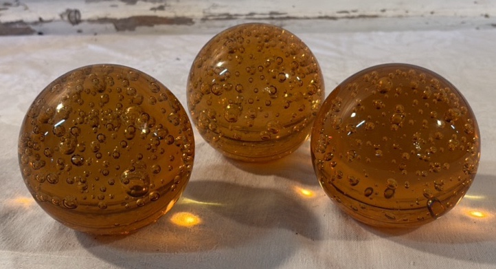 Three Vintage Amber Glass Paperweights