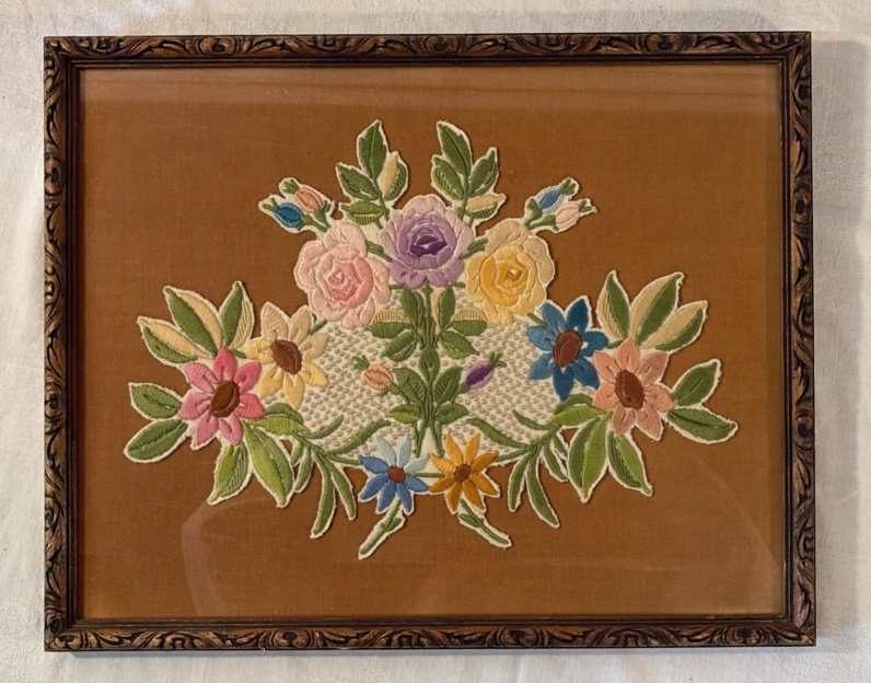 Handcrafted Needlework in Vintage Frame