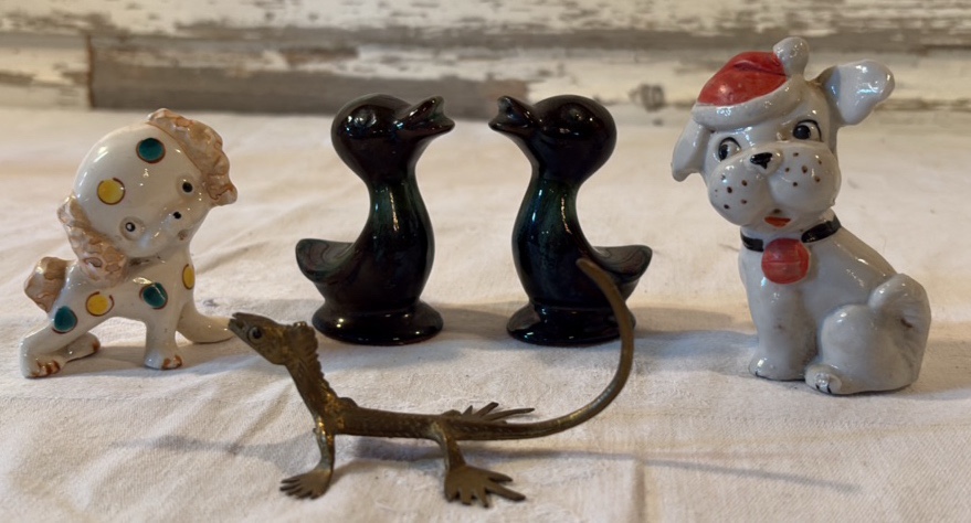 Blue Mountain Pottery Ducks, Circus Dog, Vintage Ceramic Dog, Brass Lizard