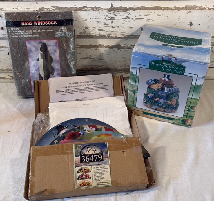 Bass Windsock, Four Season Address Marker, Kitty Water Fountain All New