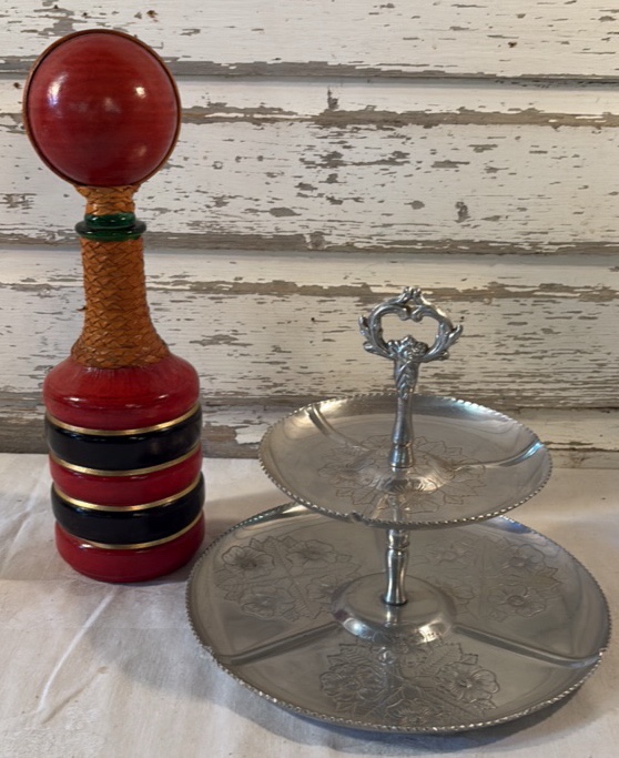 Vintage Italian Decanter, Tiered Serving Tray
