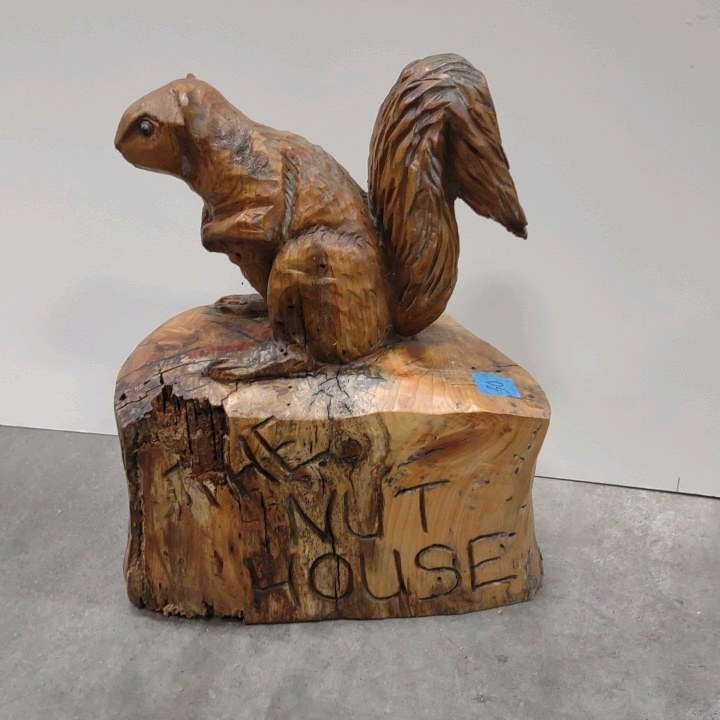 carved wooden squirrel