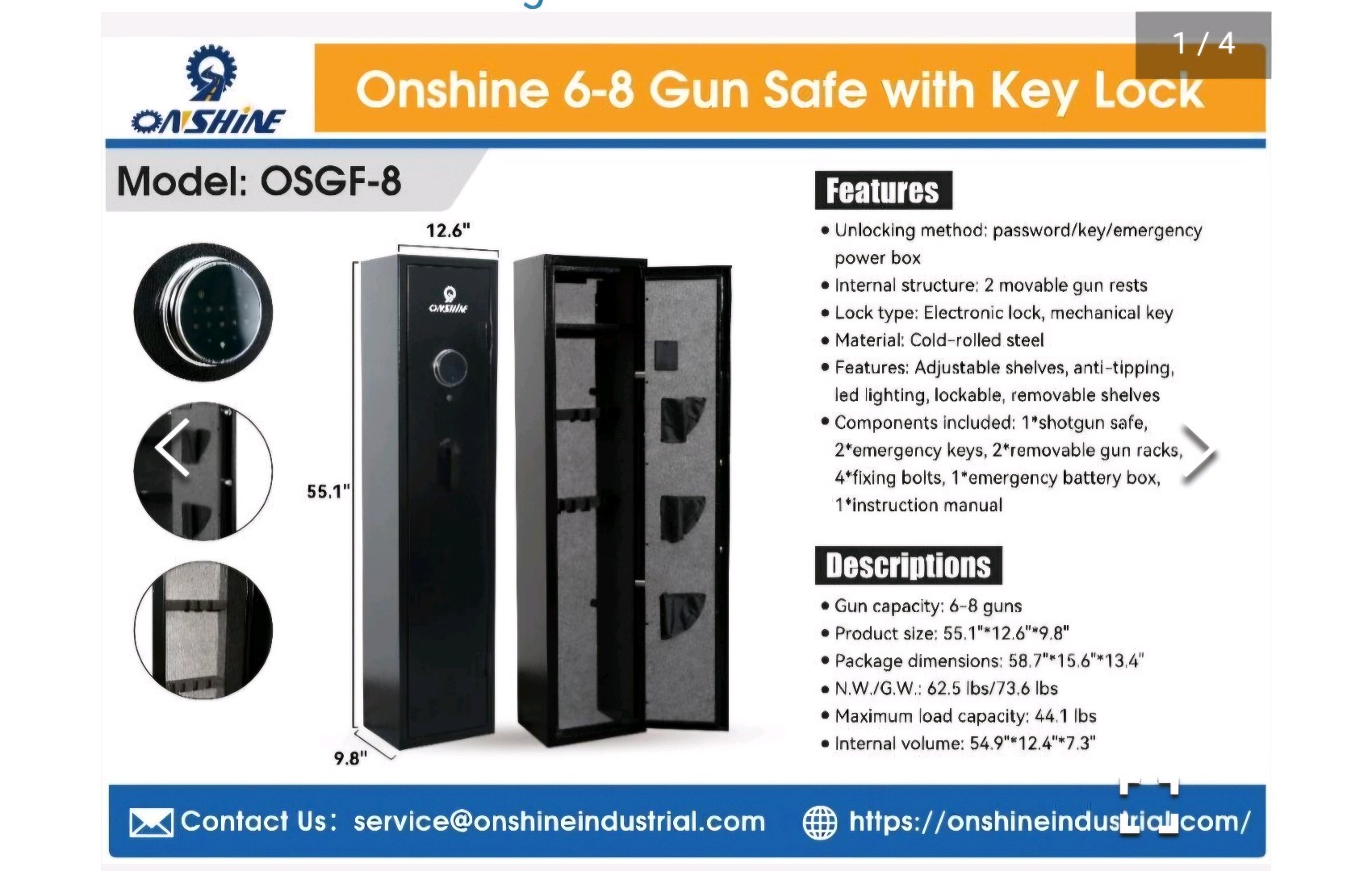 Unused 2026 Onshine Gun Safes 8 Guns OSGF-8