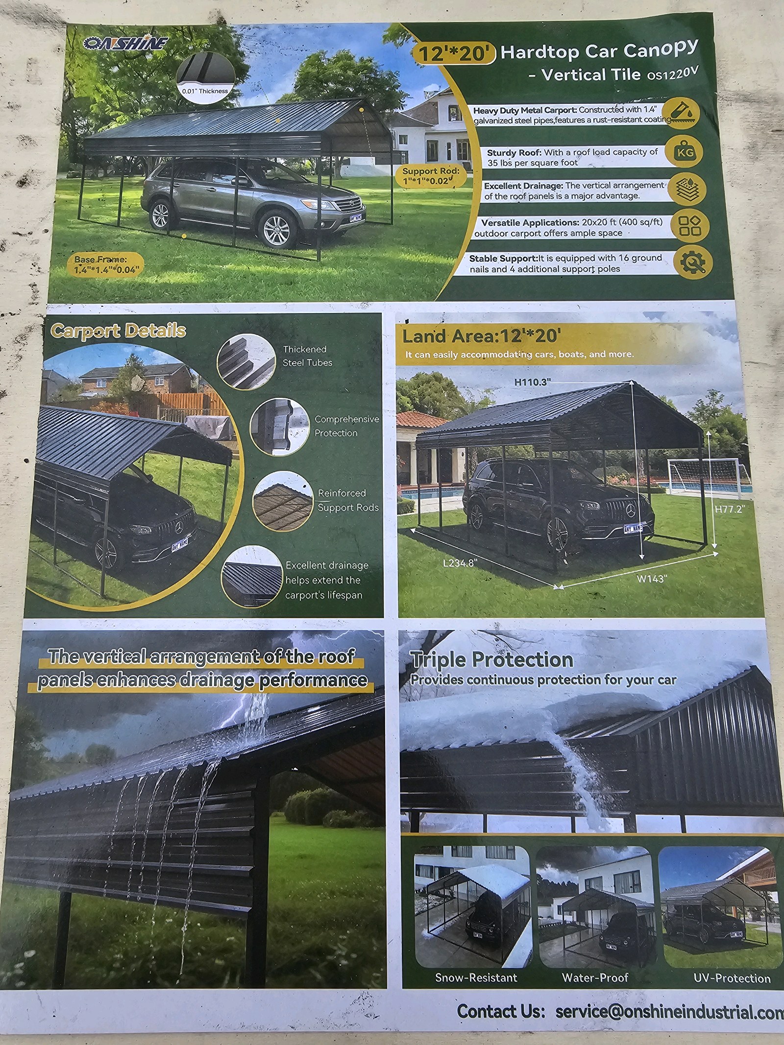 Unused 2026 Onshine High-End Carport OS1220V