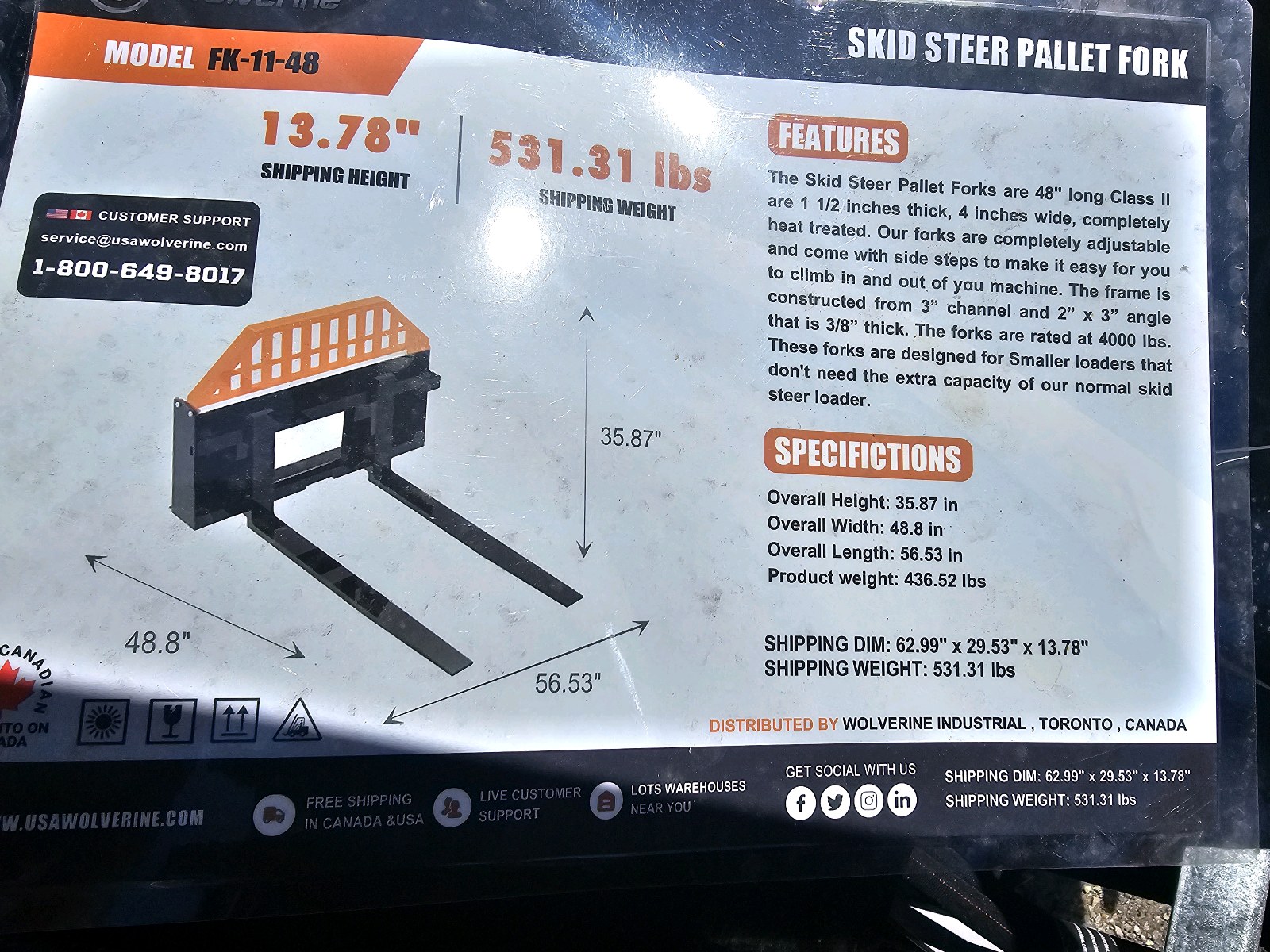 Unused 2026 WOLVERINE Skid Steer Pallet Fork FK-11-48W