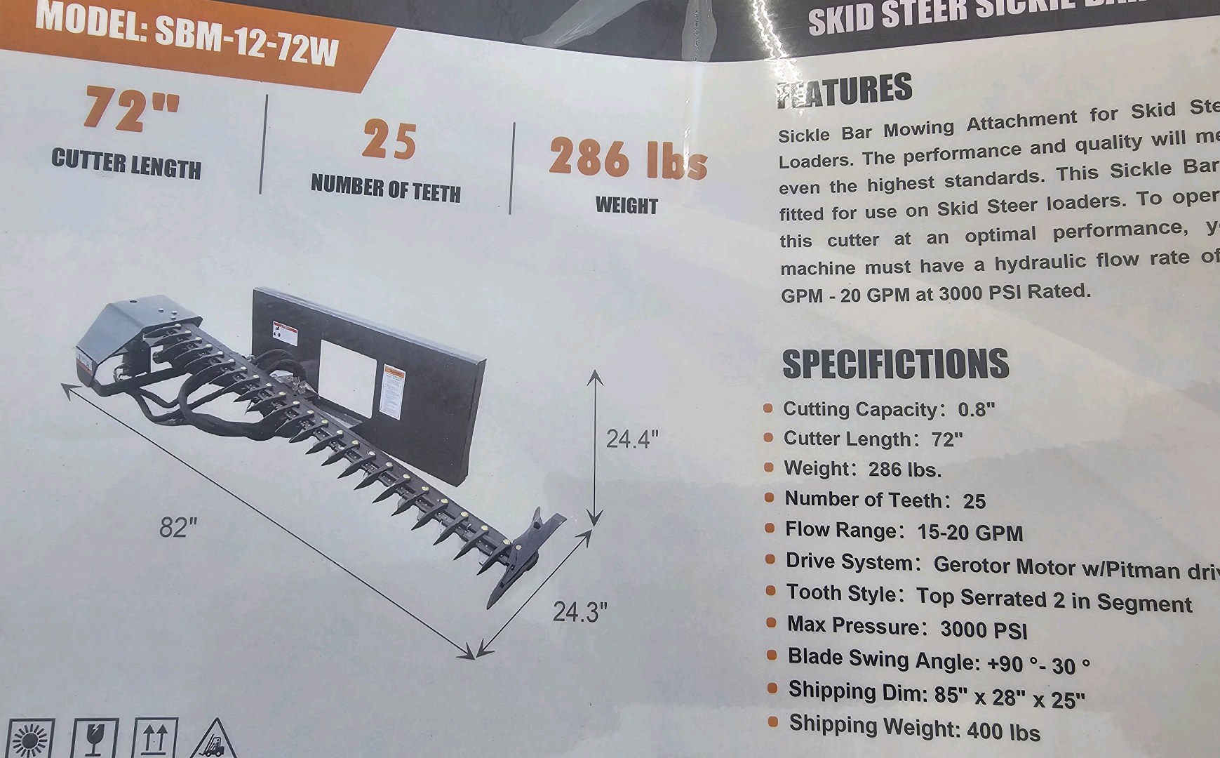 Unused 2026 WOLVERINE Skid Steer Sickle Bar Mower SBM-12-72W
