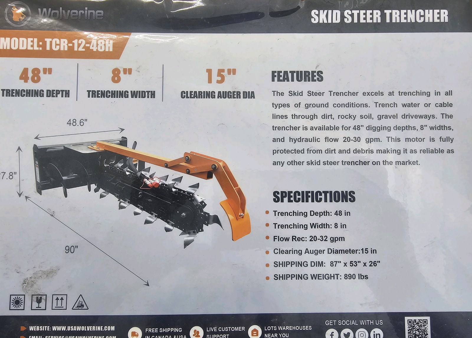 Unused 2026 WOLVERINE Trencher TCR-12-48H