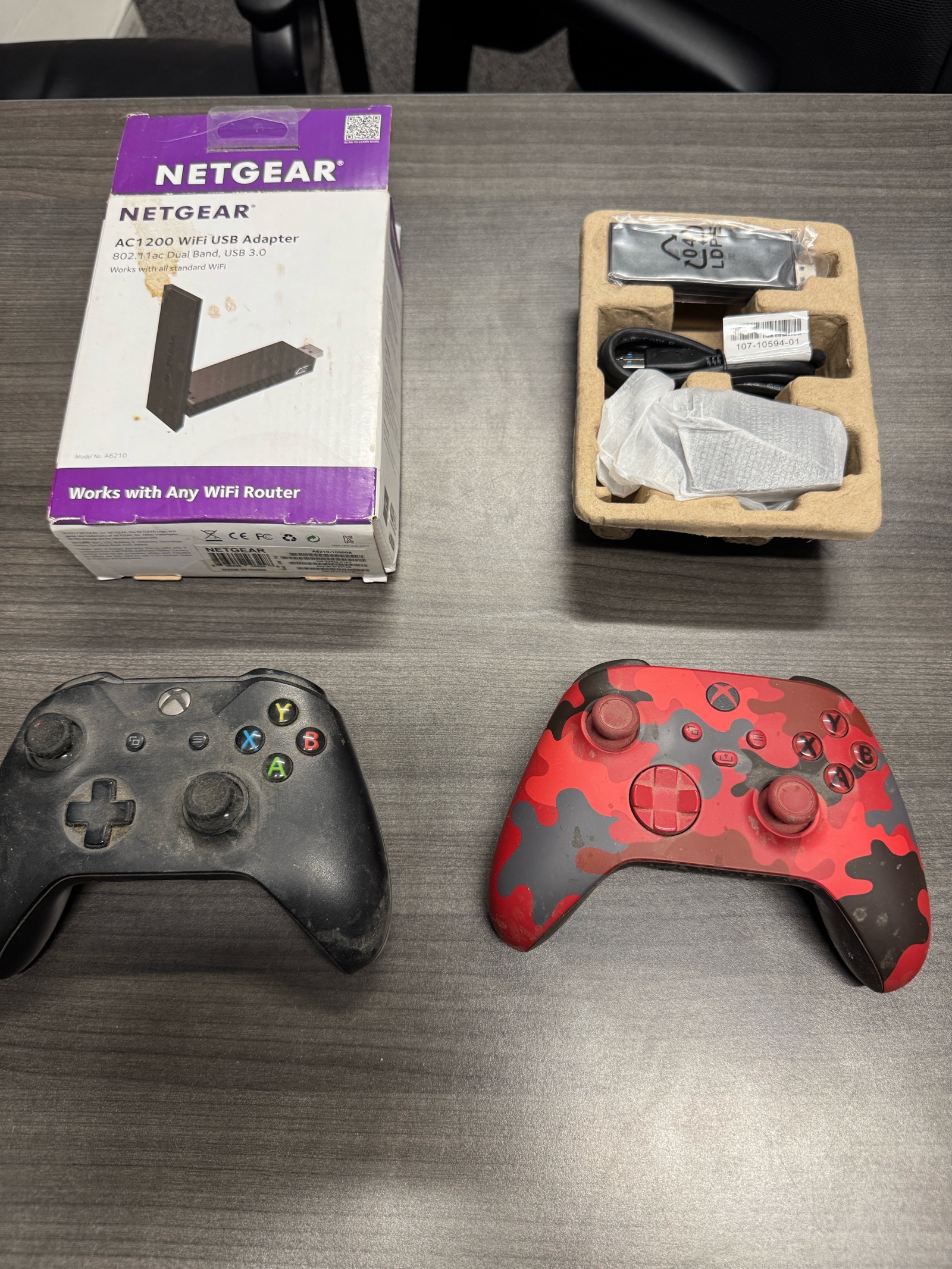 2 Xbox controllers and a WiFi USB adapter