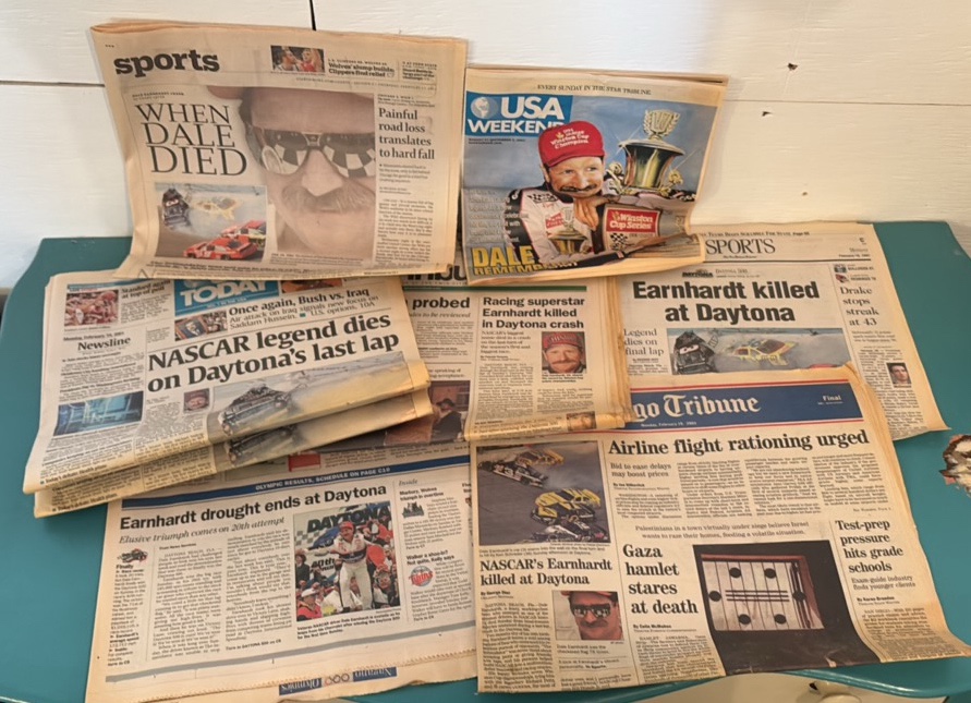 Seven Newspapers Highlighting Dale Earnhardt