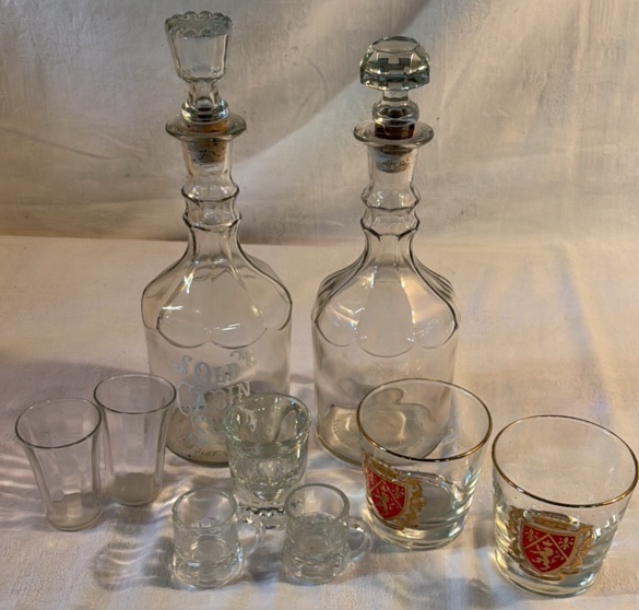 Vintage Whiskey Bottles, Shot Glasses, Whiskey Glasses