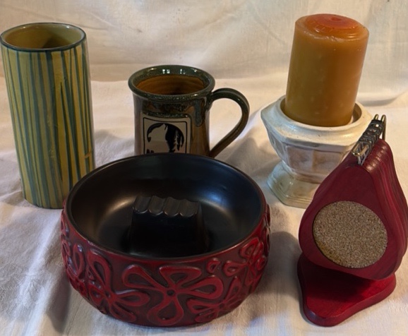 Haeger Ashtray, Italy Vase, MN Mug, Candleholder, Coaster Set
