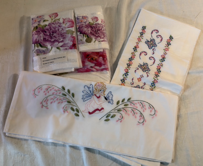 Towel set and Hand Embroidered Pillowcases