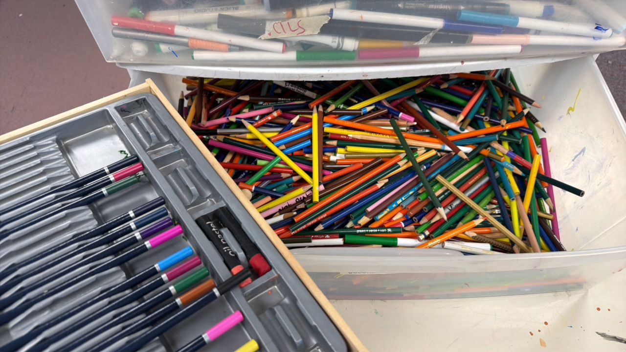 entire drawer of colored pencils