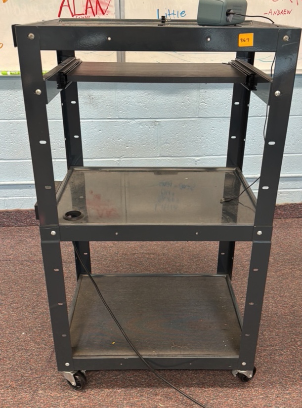 rack with wheels and power strip