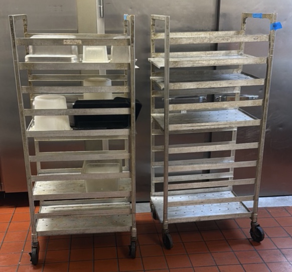(2) NSF Rolling stainless steel utility rackspeed racks
