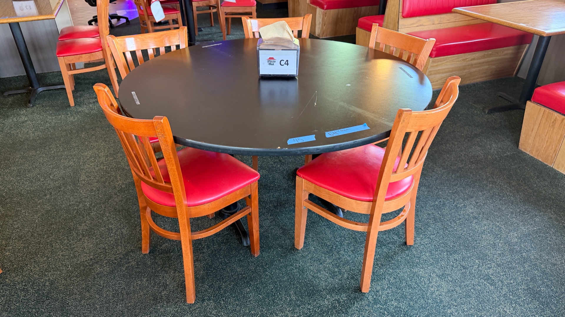 (1) 54 Round Table, 5 Chairs  Napkin Dispenser