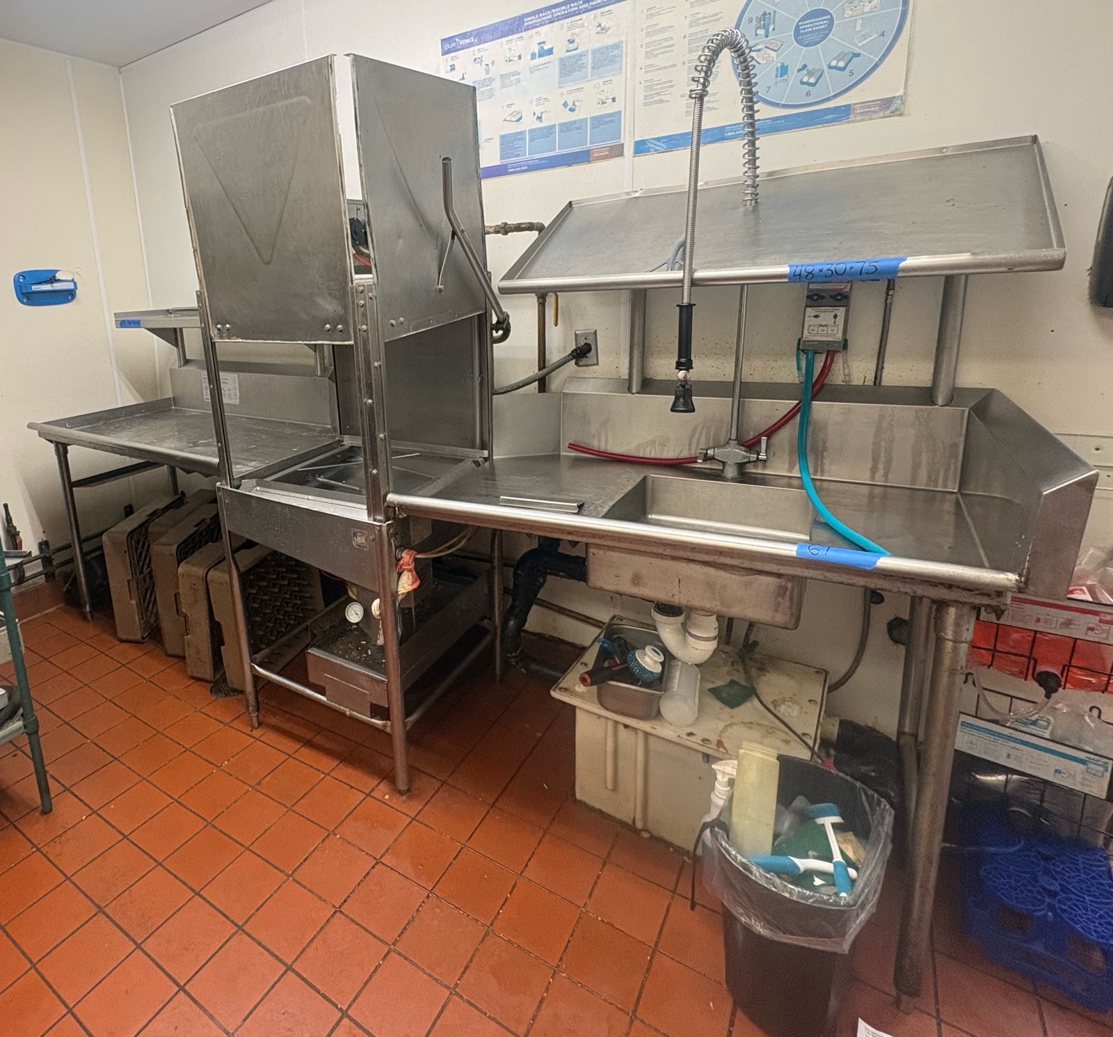 Left side drain board  right-side rinse sink and sprayer