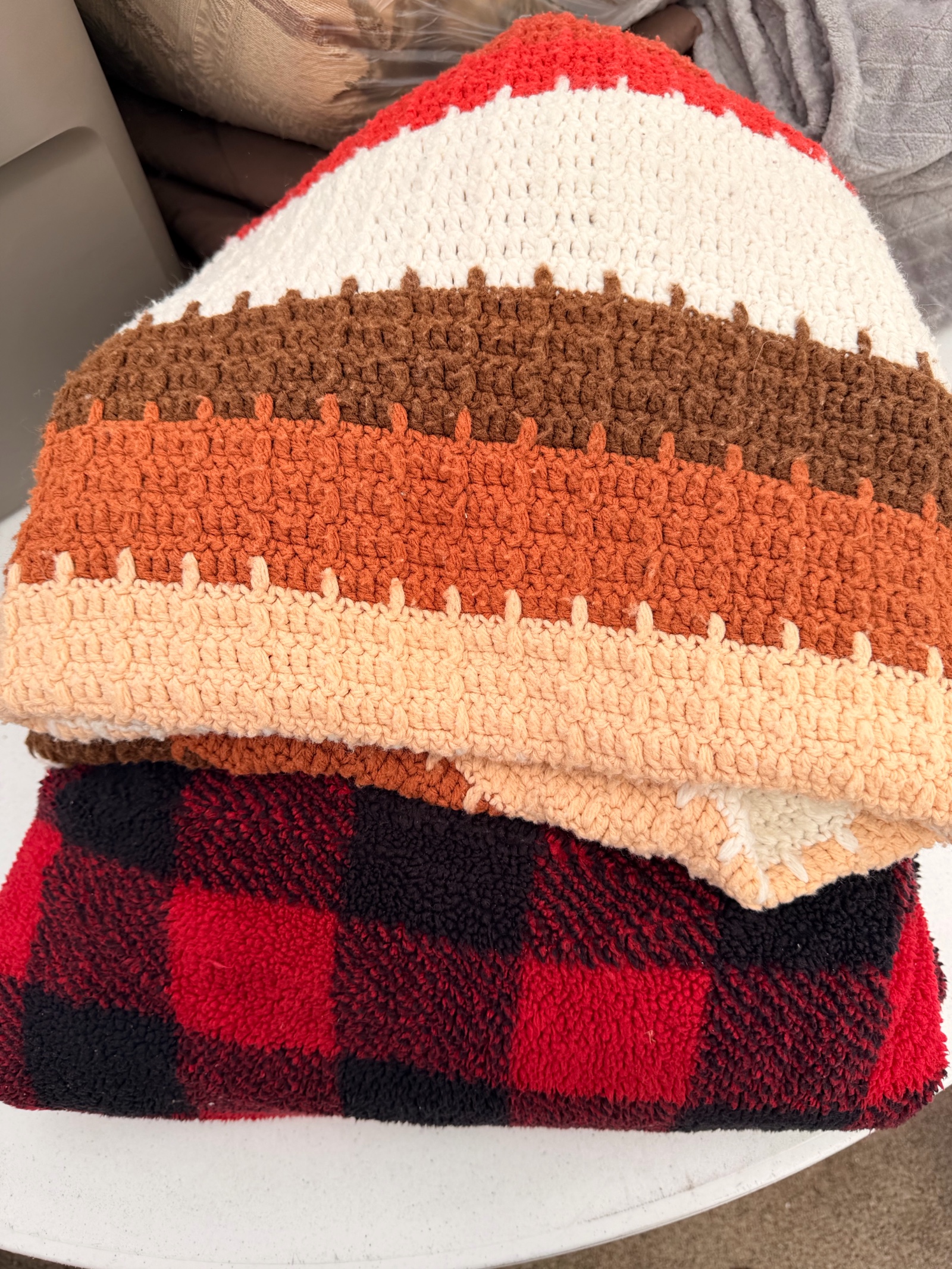 Multi Color Stitched Blanket & Red Plaid Blanket