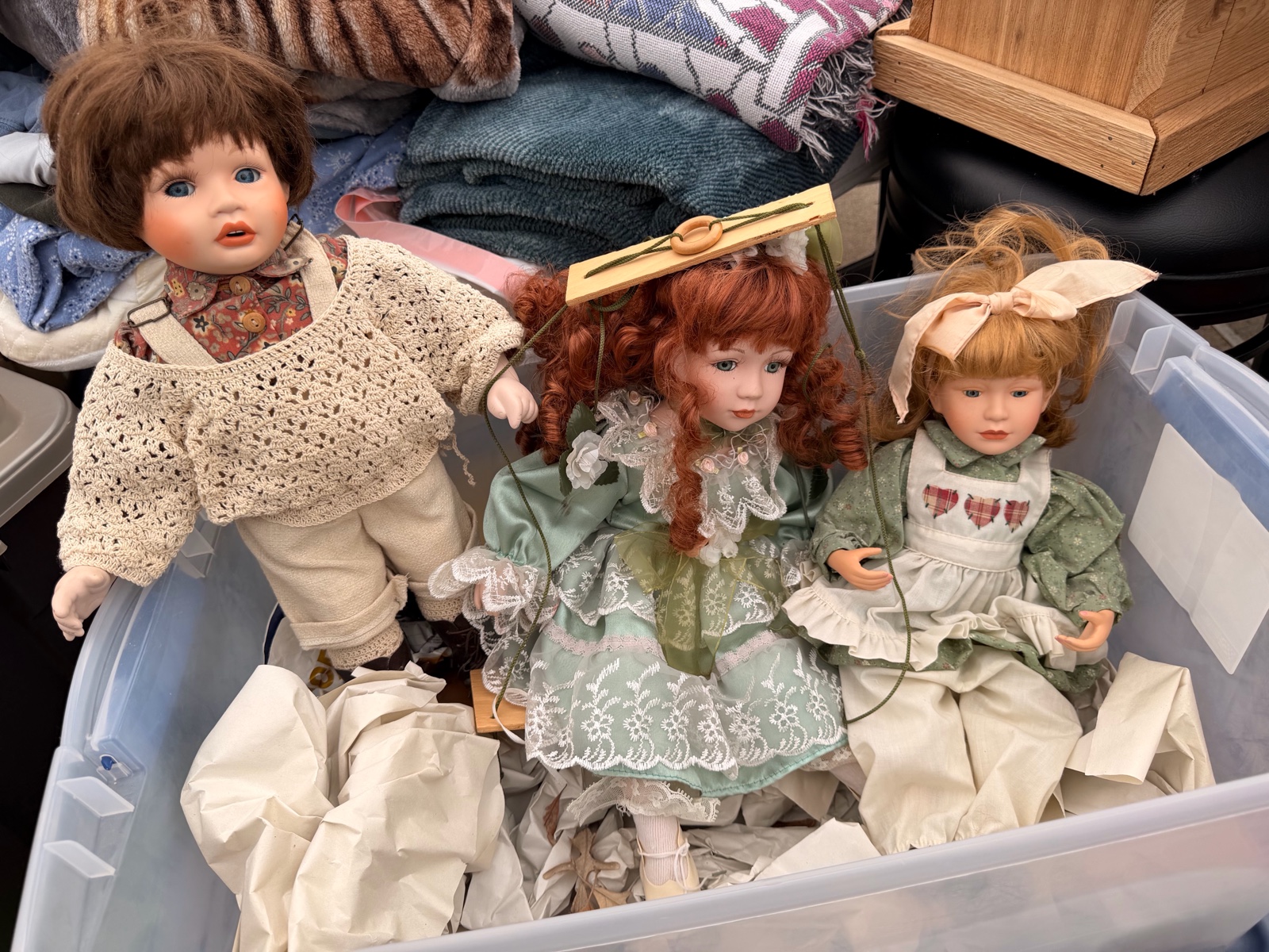 Three Porcelain Dolls - One with Swing