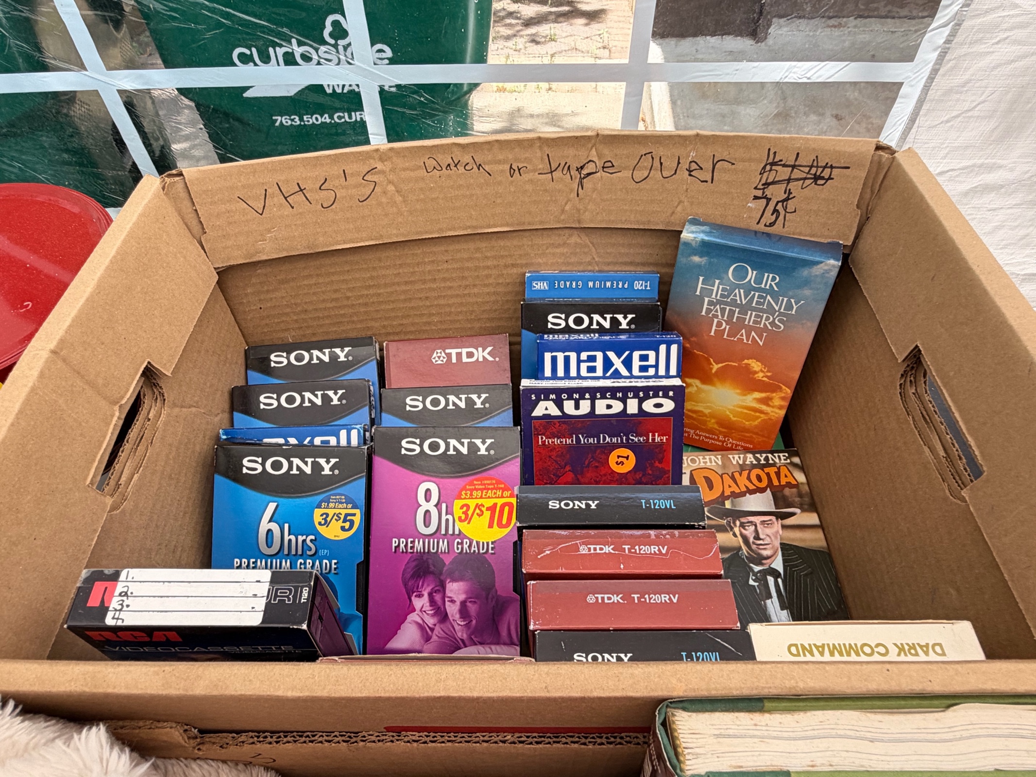 Box of VHS tapes