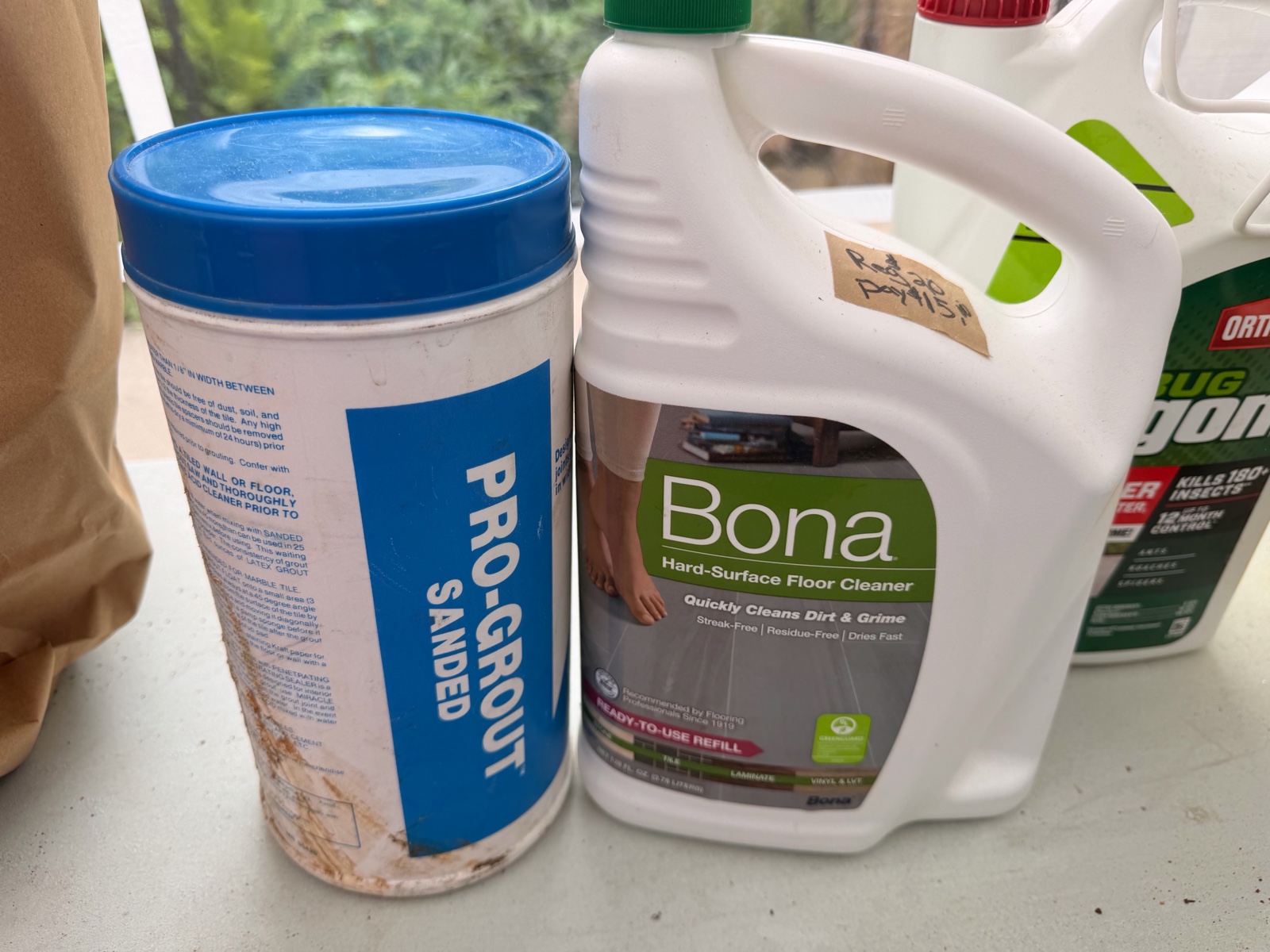 Bona Hardwood cleaner and Pro Grout Sanded.