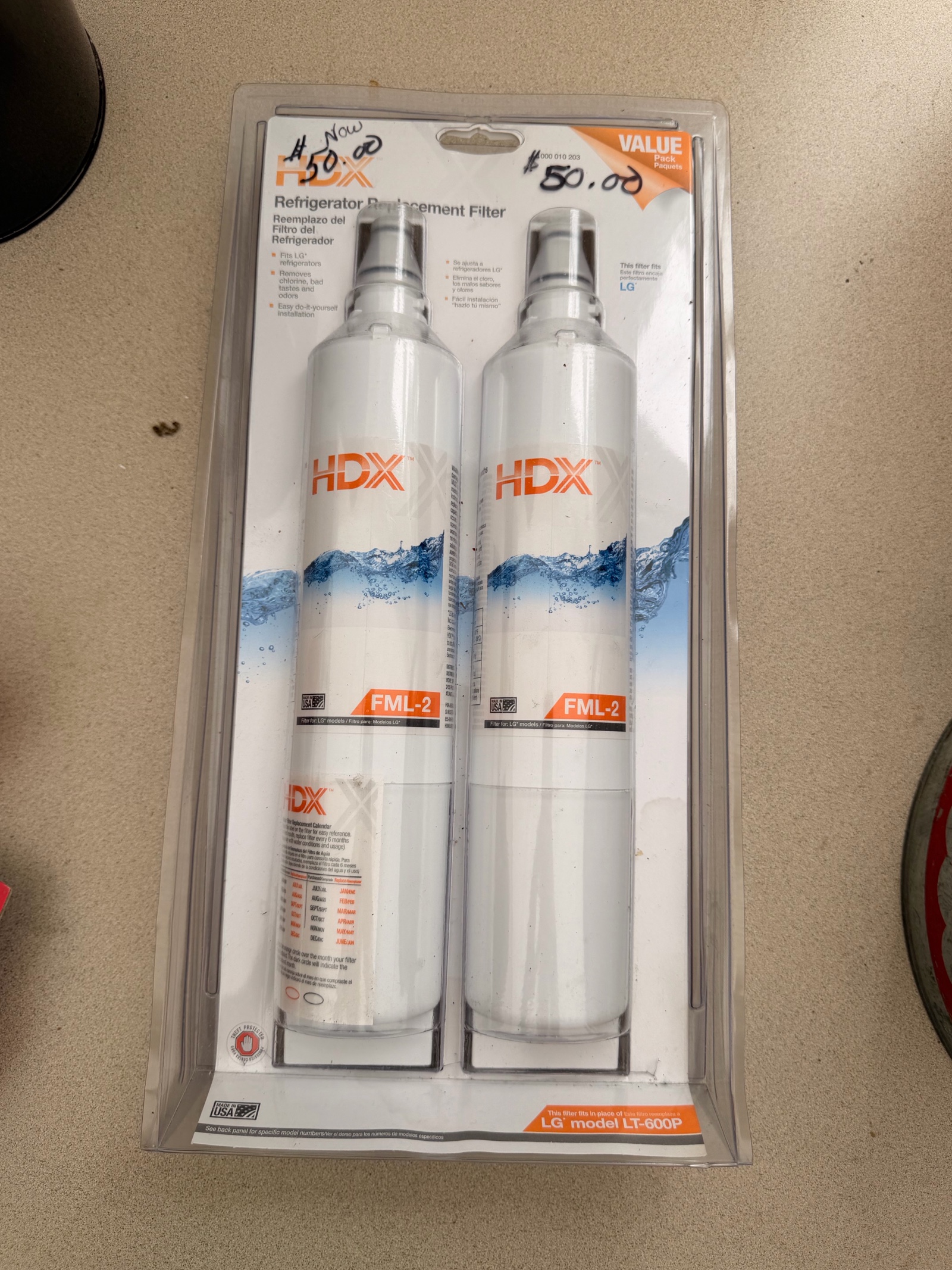 NEW HDX FML-2 Refrigerator Water Filter 2-Pack for LG LT600P