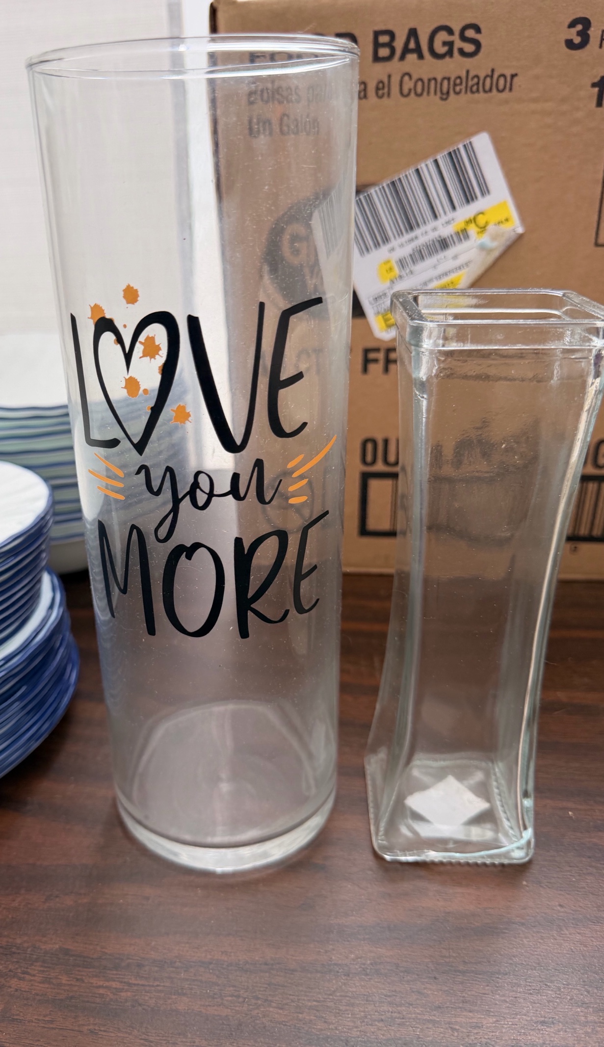Lot of 2 Flower Vases - love you more on the front