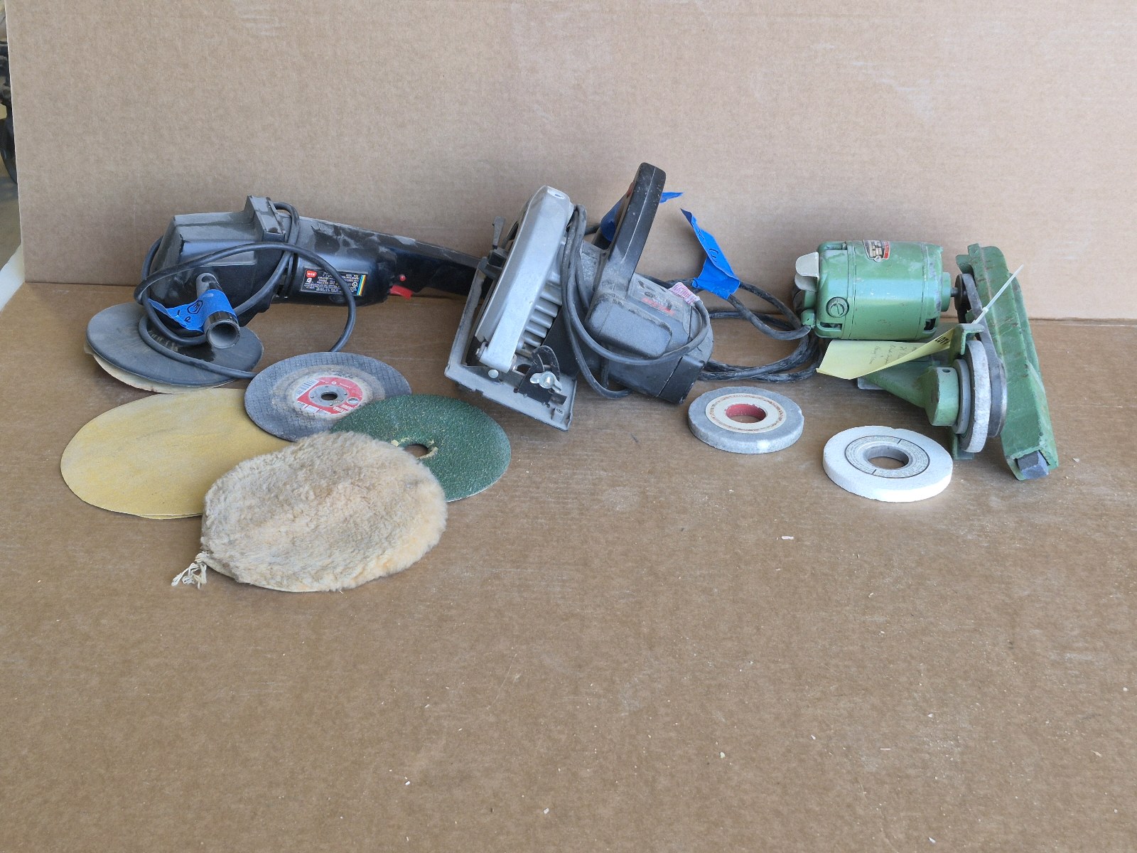 SkilSaw, PowerMatic Blade Grinder, and WEN Sander
