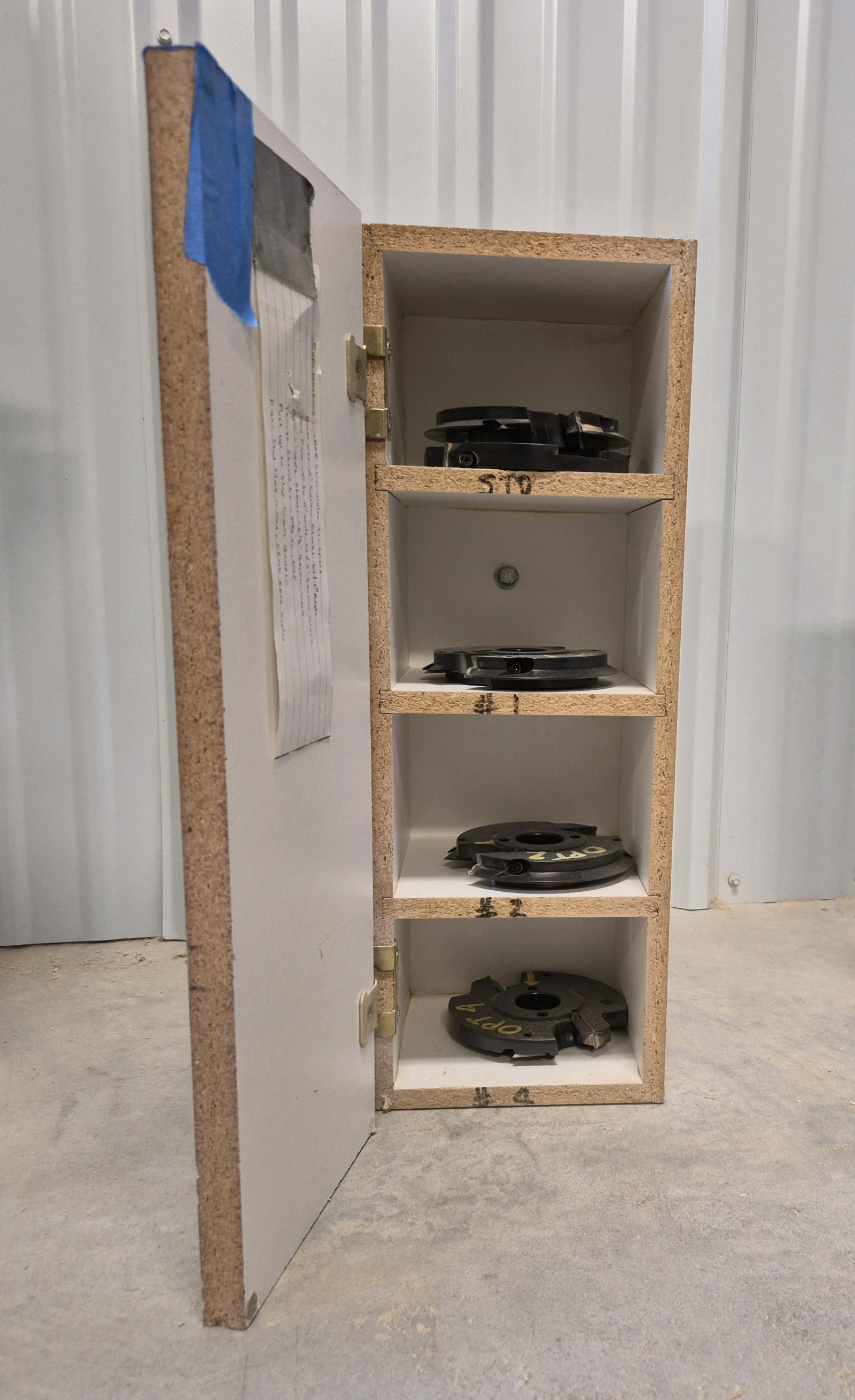 Leitz cutting heads in cabinet